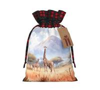 Sac cadeau avec cordon de serrage imprimé savane africaine girafe 21,1 x 30 cm