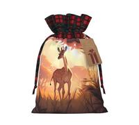 Sac cadeau avec cordon de serrage imprimé savane africaine girafe veau 21,1 x 30 cm