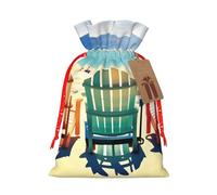 Sac cadeau avec cordon de serrage imprimé scène de plage avec chaises, pochette pour bijoux, bonbons, anniversaire, mariage