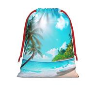 Sac cadeau avec cordon de serrage imprimé sur le thème de l'océan tropical pour Noël, vacances, mariage, anniversaire S