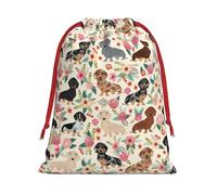 Sac cadeau avec cordon de serrage imprimé teckel pour Noël, fêtes de fin d'année, tailles assorties