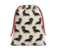 Sac cadeau avec cordon de serrage imprimé teckel pour Noël, fêtes de fin d'année, tailles assorties