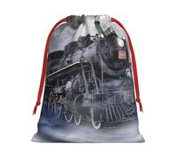 Sac cadeau avec cordon de serrage imprimé train à vapeur et nuages, durable et polyvalent, parfait pour les occasions festives