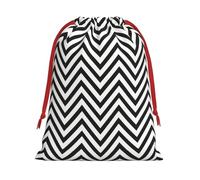 Sac cadeau avec cordon de serrage imprimé zigzag à rayures et ruban rouge doux et élégant pour Noël Halloween