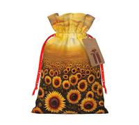 Sac cadeau avec cordon de serrage - Motif champ de tournesol - Coucher de soleil - Pour anniversaire, mariage