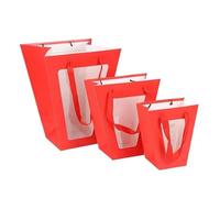 Sac Cadeau avec Fenêtre Transparente Lot de 10/20 sachets cadeaux trapézoïdaux transparents en papier kraft for bouquets fleurs(Red,20x18x10x10cm-20pcs)