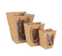 Sac Cadeau avec Fenêtre Transparente Lot de 10/20 sachets cadeaux trapézoïdaux transparents en papier kraft for bouquets fleurs(Brown,20x18x10x10cm-10pcs)