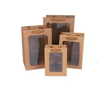 Sac Cadeau avec Fenêtre Transparente Lot de 10 sachets cadeaux transparents avec fenêtre for mariage, anniversaire, fête à domicile(Kraft paper,25x18x35cm)