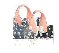 Sac Cadeau avec Fenêtre Transparente Lot de 10 sacs fourre-tout transparents en PVC avec poignée, rangement et étanches, courses(Pink Handle,18 * 20 * 10cm)