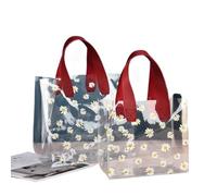 Sac Cadeau avec Fenêtre Transparente Lot de 10 sacs fourre-tout transparents en PVC avec poignée, rangement et étanches, courses(Red Handle,18 * 20 * 10cm)