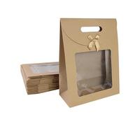 Sac Cadeau avec Fenêtre Transparente Lot de 20 sacs en papier kraft avec fenêtre transparente, cadeaux portables poignée, boîtes d'emballage for bonbons, biscuits, gâteaux, mariage(B03)