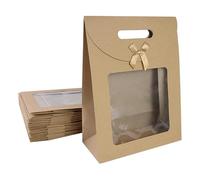 Sac Cadeau avec Fenêtre Transparente Lot de 20 sacs en papier kraft avec fenêtre transparente, cadeaux portables poignée, boîtes d'emballage for bonbons, biscuits, gâteaux, mariage(B04)