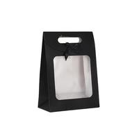 Sac Cadeau avec Fenêtre Transparente Lot de 25 sacs cadeaux en papier kraft avec fenêtre transparente et poignée for bonbons, biscuits, gâteaux, emballage cadeau(Black,19x27x9cm)