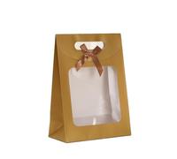 Sac Cadeau avec Fenêtre Transparente Lot de 25 sacs cadeaux en papier kraft avec fenêtre transparente et poignée for bonbons, biscuits, gâteaux, emballage cadeau(Khaki,12x16x6cm)