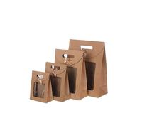Sac Cadeau avec Fenêtre Transparente Lot de 25 sacs cadeaux noirs et blancs avec fenêtre transparente, en papier kraft poignée(Khaki,19x9x27cm)