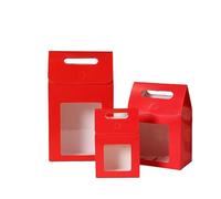 Sac Cadeau avec Fenêtre Transparente Lot de 50/100 sacs cadeaux en papier kraft avec fenêtre transparente et poignée, for bonbons, biscuits(Red,15x10x6cm,100pcs)