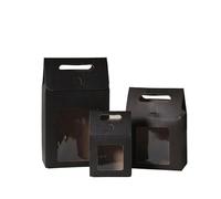 Sac Cadeau avec Fenêtre Transparente Lot de 50/100 sacs cadeaux en papier kraft avec fenêtre transparente et poignée, for bonbons, biscuits(Black,19x14x8cm,100pcs)