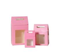 Sac Cadeau avec Fenêtre Transparente Lot de 50/100 sacs cadeaux en papier kraft avec fenêtre transparente et poignée, for bonbons, biscuits(Pink,19x14x8cm,100pcs)