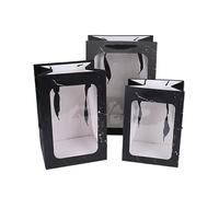 Sac Cadeau avec Fenêtre Transparente,Sac Papier Kr Lot de 10 sachets cadeaux transparents avec fenêtre for mariage, anniversaire, fête à domicile(Black C,10 PCS_25X18X35CM)