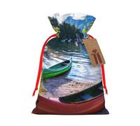 Sac cadeau avec poignées et étiquette - Lac avec bateaux, canoës, parc - Parfait pour Noël, anniversaire, mariage ou quotidien - (S)