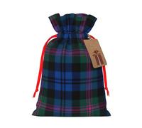 Sac cadeau avec poignées et étiquette Motif tartan écossais Bleu et vert Taille M