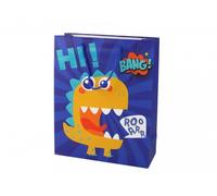 Sac cadeau bleu en papier avec motif de dinosaure, 32 cm x 26 cm x 10 cm