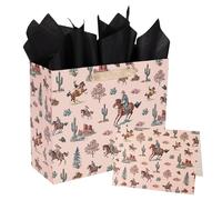 Sac Cadeau Cowboy, Sac Faveur Fête Thème Western Cowboy avec Papier de Soie Carte et Enveloppe pour Décorations Anniversaire Rodéo Fournitures Fête Wild West Contenants Bonbons et Goodies