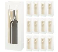 Sac cadeau de bouteille de vin, sac cadeau à vin 12pcs 5x3x14 carton blanc pliable avec poignée et fenêtre visuelle pour, fleur, faveur la fête, sacs