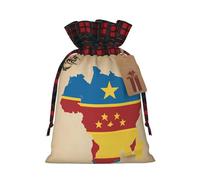 Sac cadeau de fête de Noël avec motif carte du Congo avec étoiles imprimées en lin avec cordon de serrage pour Noël, vacances, mariage, friandises, bonbons, bijoux, sacs à bijoux, tissu à carreaux