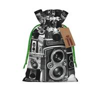 Sac cadeau de Noël avec cordon de serrage - Collection d'appareil photo rétro cool - Sac cadeau de Noël ou d'anniversaire