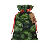 Sac cadeau de Noël avec cordon de serrage et imprimé fleurs tropicales et feuillage pour cadeaux de vacances, cadeaux de fête
