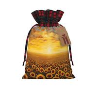Sac cadeau de Noël avec cordon de serrage et motif champ de tournesol, coucher de soleil, mer de fleurs, respectueux de l'environnement pour les besoins d'emballage d'anniversaire festifs