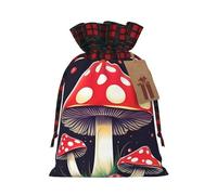 Sac cadeau de Noël avec cordon de serrage imprimé champignons magiques pour Noël, anniversaire, fête