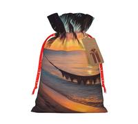 Sac cadeau de Noël avec cordon de serrage imprimé en noix de coco et coucher de soleil - Sacs cadeaux de Noël, sacs à bonbons, pour décorations de fête de vacances, fournitures de fête de mariage