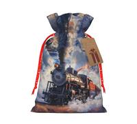 Sac cadeau de Noël avec cordon de serrage imprimé train à vapeur - Sacs d'emballage de Noël, sacs à bonbons, pour décorations de fête de vacances, fournitures de fête de mariage, ruban de Noël rouge M
