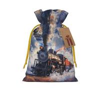 Sac cadeau de Noël avec cordon de serrage imprimé train à vapeur - Sacs d'emballage de Noël, sacs à bonbons, pour décorations de fête de vacances, fournitures de fête de mariage S ruban de Noël jaune