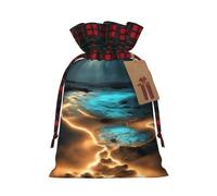 Sac cadeau de Noël avec cordon de serrage imprimé « View under the moon », sac de rangement en lin, pour Noël, fêtes de fin d'année, taille S