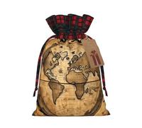 Sac cadeau de Noël avec cordon de serrage Motif carte du monde antique 30 x 21 cm