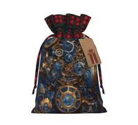 Sac cadeau de Noël avec cordon de serrage Motif horloge Bronze