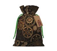 Sac cadeau de Noël avec cordon de serrage Motif horloge en bronze