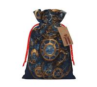 Sac cadeau de Noël avec cordon de serrage Motif horloge en bronze