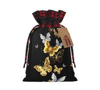 Sac cadeau de Noël avec cordon de serrage Motif papillons dorés et blancs