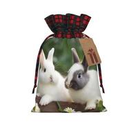 Sac cadeau de Noël avec deux petits lapins mignons - Sacs de Noël pour fournitures de fête de Noël - Sac à cordon de serrage - Sacs d'emballage pour cadeaux de fête