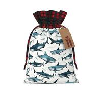 Sac cadeau de Noël avec motif requin avec différents gestes imprimés avec cordon de serrage respectueux de l'environnement pour les besoins d'emballage d'anniversaire festifs