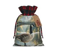 Sac cadeau de Noël en forme d'oie sauvage au bord du pont - Sacs de Noël pour fournitures de fête de Noël - Sac à cordon de serrage - Sacs d'emballage pour cadeaux de fête