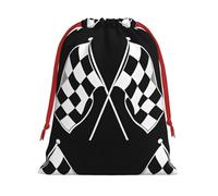 Sac cadeau de Noël en toile de jute à motif damier noir et blanc avec cordon de serrage et étiquette kraft, en polyester, grand format. Idéal pour ranger vos cadeaux de Noël et vos présents.