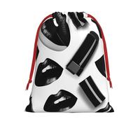 Sac cadeau de Noël en velours ultra doux avec cordon de serrage Motif lèvres rouges à lèvres Noir