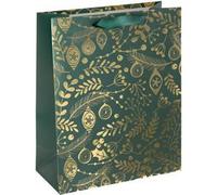Sac cadeau de Noël 'Golden ornaments on green', grand