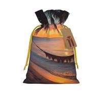Sac cadeau de Noël imprimé avec cordon de serrage en noix de coco et coucher de soleil - Sacs cadeaux de Noël, sacs à bonbons, pour décorations de fête de vacances, fournitures de fête de mariage