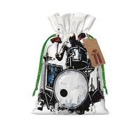Sac cadeau de Noël imprimé batteur avec cordon de serrage - Sacs d'emballage de Noël, sacs à bonbons, pour décorations de fête de vacances, fournitures de fête de mariage, ruban de Noël vert M